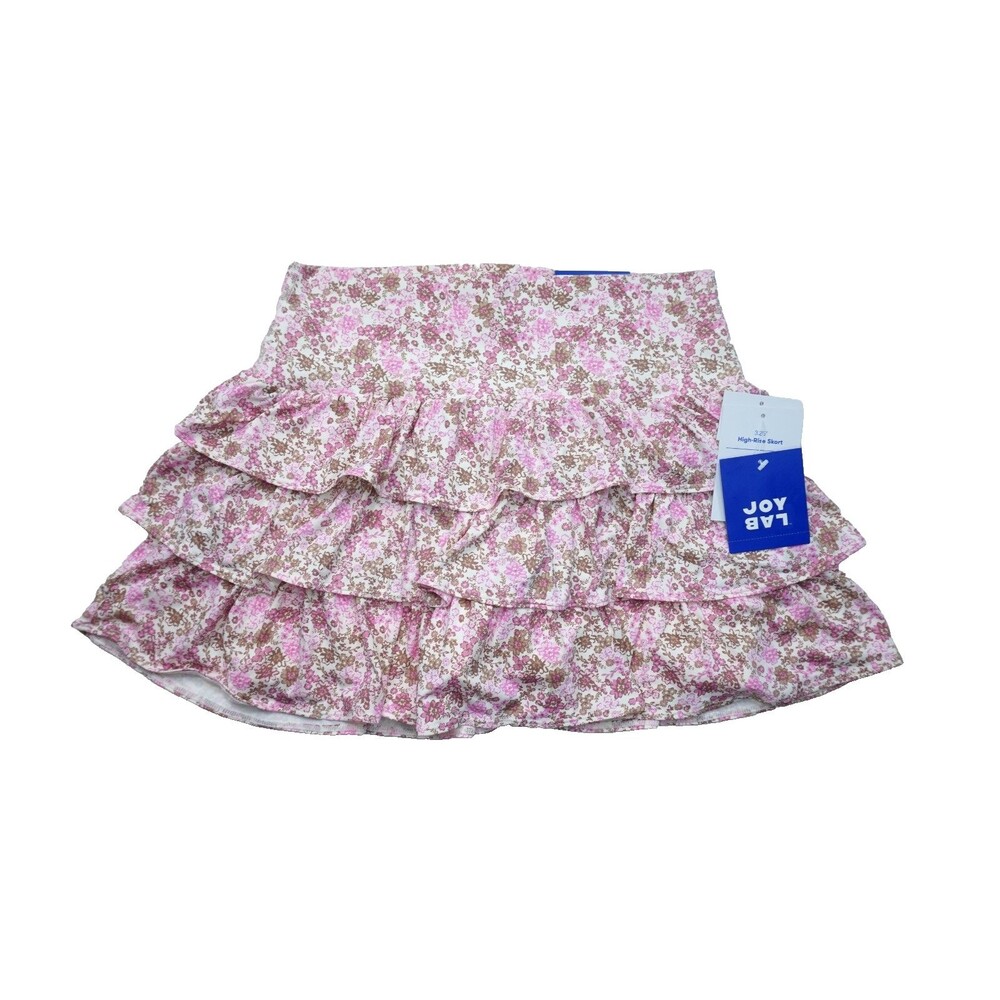 NWT JoyLab Layered Ruffle Skort Athletic Skirt Pink Floral Womens M Summer Boho